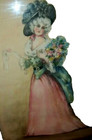 19th C  Victorian Watercolor Painting Lady With Flowers Chippy Gold Wood Frame