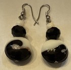 Yin Yang Glass   Silver Tone Enamel Drop Dangle Earrings