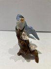 Vintage Porcelain Blue Jay Bird Figurine With Flowers On Branch