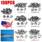 130 80x Hose Clamp Single Ear Stainless Steel Clip Crimp Air Water Fuel Pipe Set
