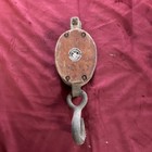 Vintage Wooden And Metal Pulley Block With Hook Industrial Antique Decor