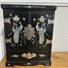Vintage Jewelry Box Black Lacquer Mother Of Pearl Inlay Asian Chest
