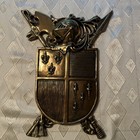 Vintage Large Family Crest Coat Of Arms Solid Brass Plaque