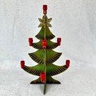 Vtg Swedish Wood Christmas Tree Double Sided Candle Holder Gold Glitter Star 13 