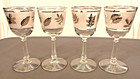 Set Of 4 Libbey Golden Foliage Frosted Sherry Wine Glasses Goblets Gold Leaves