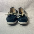 Khombu Women   s Shoes Blue White Leather Boat Top Sider Striped Casual Size 8 5