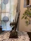 Vtg Mcm Brutalist Metal Sculpture Cattail Lotus Flower Industrial Decor 70s 24   