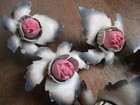 Set Of 6 Vintage Metal Rose Flower Curtain Push Pins Drapery Pins Tack Tie Backs