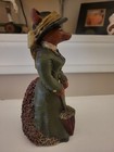 Anthropomorphic Fox Lady Figurine Standing Red Coat Hand Painted Folk Art Green