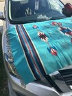 Vintage Antique Chimayo Rug  Eye Dazzler Design  66    X 38 5    Turquoise Euc