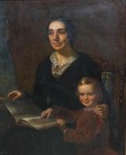 Large Late 19th Century Oil - Portrait Of A Mother   Child