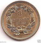 1854 Liberty Head  3 Gold First Year Of The  3 Gold