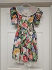 Vintage 80s Cottagecore Little Girls Cabbage Rose Floral Dress W lace Trim Size7