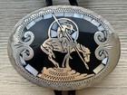 Vintage Johnson Held End Of The Trail Bolo Tie Mother Of Pearl Inlay