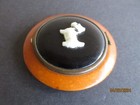 Vintage Butterscotch   Black Bakelite Scotty Dog Compact - Closes Nicely 