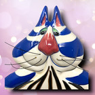 Vtg Swak X Lynda Corneille Ceramic Cat Photo Frame Blue White Striped Whimsical