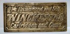 Vintage Winchester Guns Brass Advertising Plaque Sign Dealer Gunsmith Hunting