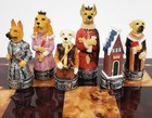 Hand-painted Chess Men Set - Royal Cats Vs Dogs - Unique Game Pieces  No Board