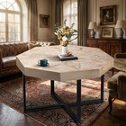 Luxury Wood Coffee Table Octagonal Vintage Farmhouse Center Accent Metal Legs