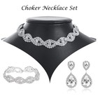 Women Jewelry Set Crystal Bride Necklace Bracelet Teardrop Dangle Earrings Set