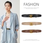 New Stylish Alloy Smooth - Buckle Casual Versatile Luxe Thin Belt Black Fashion
