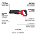 2821-20 M18 Fuel Gen2 18v Battery Brushless Sawzall Reciprocating Saw Milwaukee