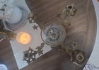 Vintage Large Brass Floral Candle Holder With Etched Glass Insert - Centerpiece