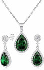925 Silver Post Crystal Teardrop Jewelry Set Necklace Earrings Women