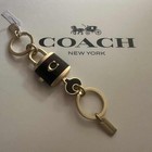 New   Tags  Coach Bag Charm Key Ring Lock Key Gold Black Metal 2 Piece Key Chain