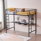 Heavy-duty Twin Size Loft Bed Frame With Desk And Shelf For Kids Teen Adult