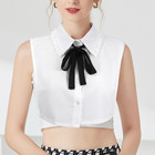 Chiffon Detachable Fake Collar Dickey Half Shirt With Black Bow Tie For Women
