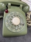 Vintage Itt Avocado Green Rotary Dial Desk Phone With Red Light On The Front