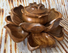 Vintage Large Phillipines Wood Monkey Pod Lotus Serving Set Rare Lazy Susan 15pc