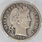 1909-s Barber Dime Pcgs Vf25 Pleasing Coin