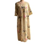 Chinese Qipao Cheongsam Style Dress M Tan Floral Tassel Gem Button Pullover Boho
