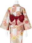 Japanese Yukata Kimono 100  Cotton Pink Beige Peony Chrysanthemum Flower Obi New