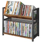 2-tier Cd Holder  Wooden Dvd Storage Rack For Display  Tilting Cd Rustic Brown