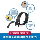 Reusable Black Cord Management Cable Ties 8in 150pk Cord Organizers Velcro