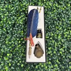 Feather Quill Pen Calligraphy Set Navy Blue Gold Speckle Ink   Nibs
