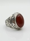 Vintage Handmade Cast Silver Ring With Natural Oval Carnelian Stone - Approx