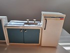 Vintage Lundby Dollhouse Blue white Kitchen Set W wall Shelf 1 16 Scale