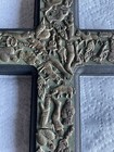 Crucifix Cross With Charms Folk Art Vintage Milagros Mexican Wooden Metal