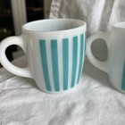 Vintage Hazel Atlas Turquoise Candy Striped White Milk Glass Mugs Mcm Set Of 4