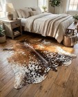 Brown White Cowhide Rug Natural Hair On Hide Leather Cow Skin Area Rug Handmade
