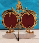 Vtg Victorian Ornate Metal Double Oval Picture Frame Gold Tone Standing 5 5 x5 