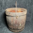 Antique Primitive Wooden 7    Paint Bucket Barrel W metal Handle And Bands