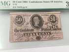 1864 Confederate States 50 Cent Note Pmg 35 Epq T-72 Confederate Currency