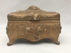 Antique Footed Art Nouveau Gold Jewelry   Trinket Box Repousse Roses N B Rogers