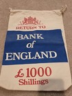Vintage Canvas Money Bag Return To Bank Of England L 1000 Shillings