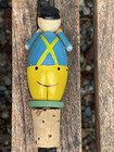Vintage Norwegian Wine Stopper Wooden Hand Painted Norway Man Figure Wood Cork